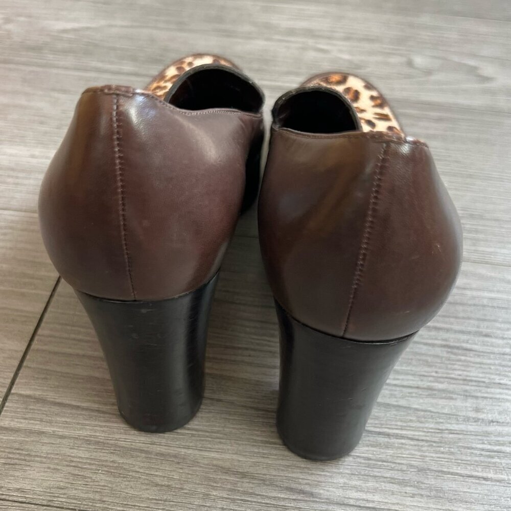 Vtg Franco Sarto Brown Leather Leopard Animal Print Calf Hair Pumps Size W7.5 - Picture 5 of 9